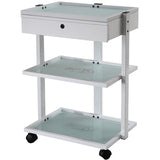 Silver Fox Glass Shelf Trolley Table Cart with Locking Drawer (1040A)