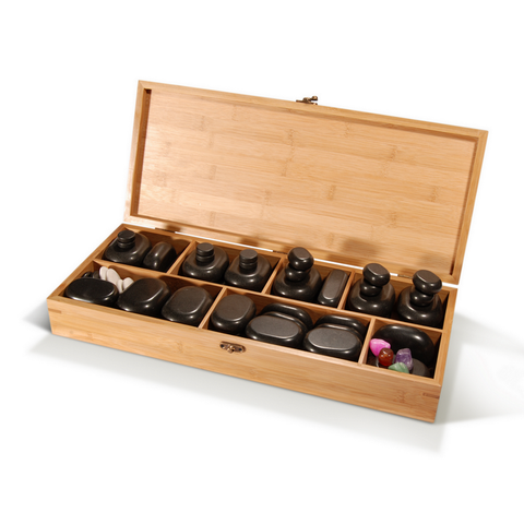 Master Massage Deluxe Hot Stone Set with Bamboo Box (Basalt Rock & Marble - 70 pcs) (31138)